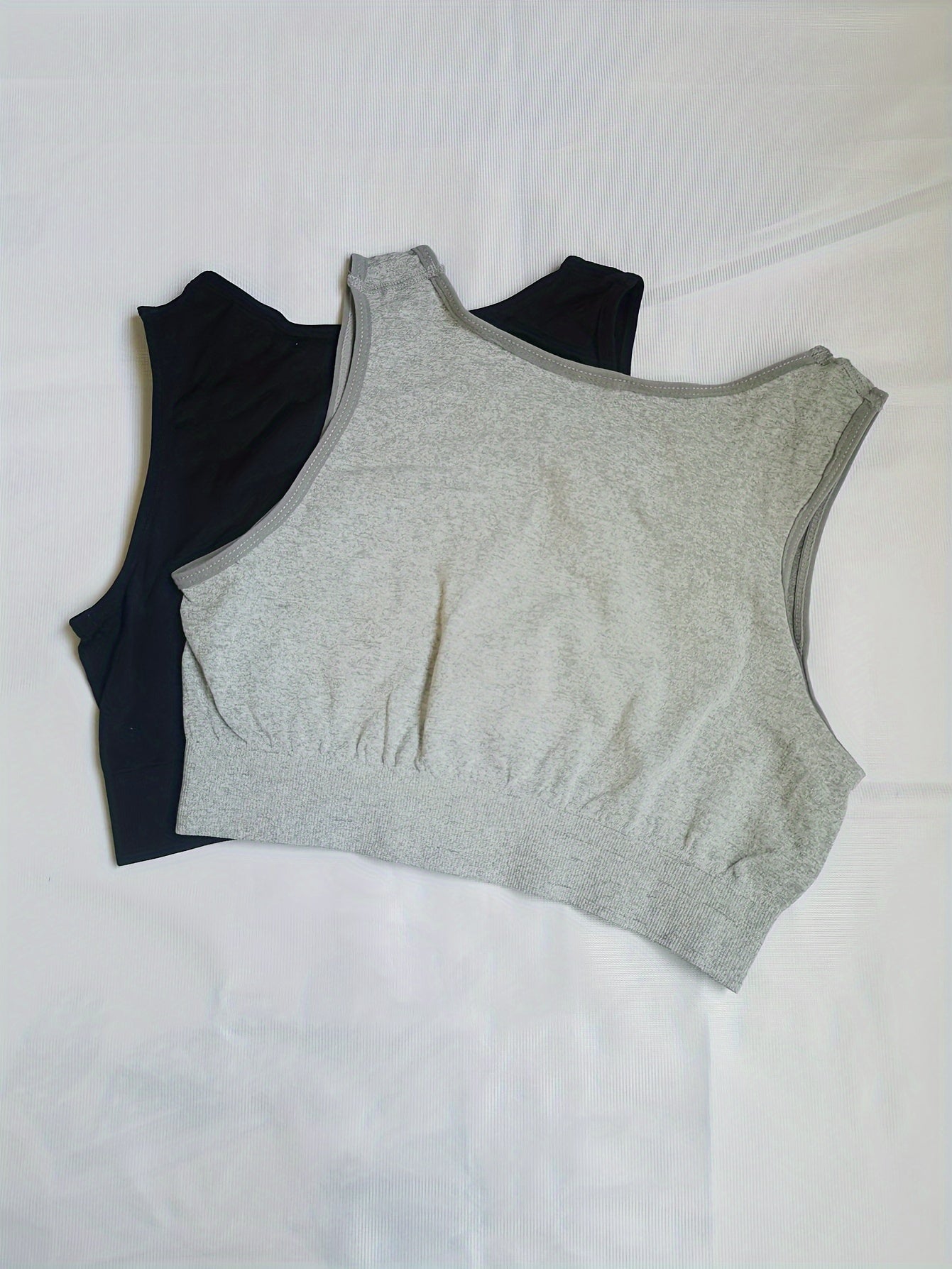 2pcs Sleeveless Crop Top Crew Neck Solid Tank Tops