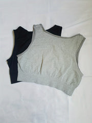 2pcs Sleeveless Crop Top Crew Neck Solid Tank Tops