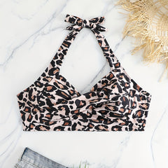  Leopard Print Cross Front Bikini Top