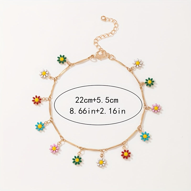 Colorful Oil Flower Tassel Anklet Boho Style Bracelet