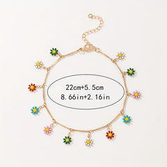 Colorful Oil Flower Tassel Anklet Boho Style Bracelet