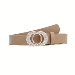 Artificial Diamond Double Round Buckle Leather Belt