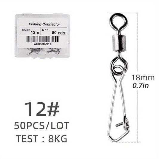 50pcs Stainless Steel Barrel Snap Swivels Fishing Line Connectors