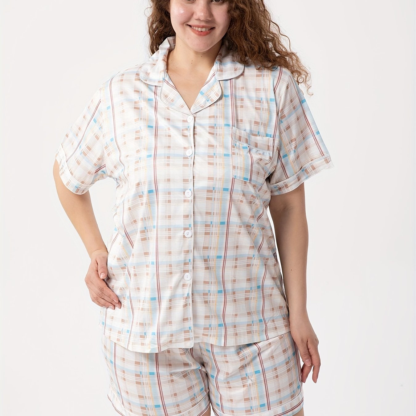 Plaid Print Short Sleeve Pajama Set