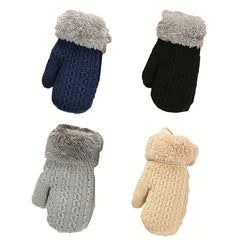 Kids Warm Knitted Gloves Double Layer Padded Thick Winter Outdoor Gloves