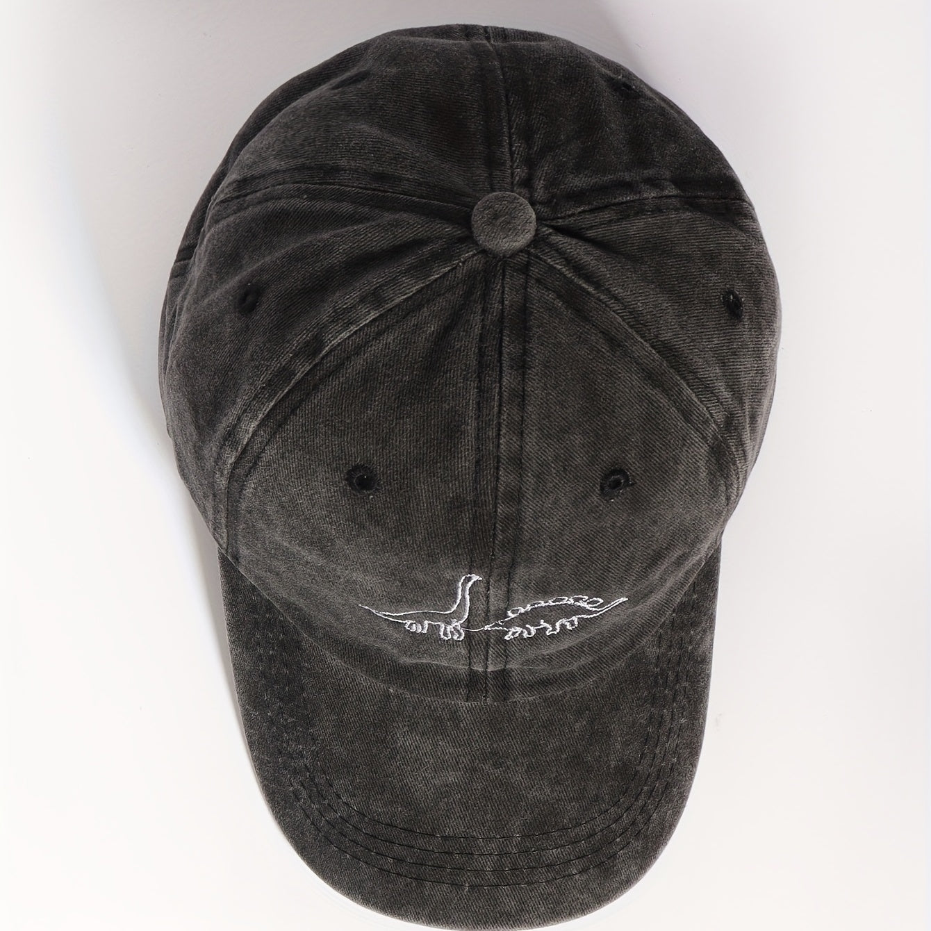 Dinosaur Embroidery Baseball Cap Gray Distressed Dad Hat