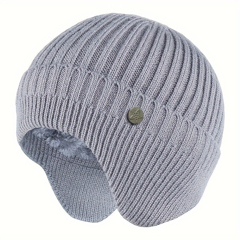Men's Ear Protection Knit Hat, Velvet Beanie Hat for Outdoor Activities