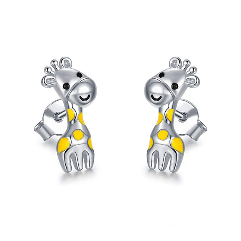 Giraffe Animal Stud Earrings 925 Silver Plated Ladies Stylish Accessories