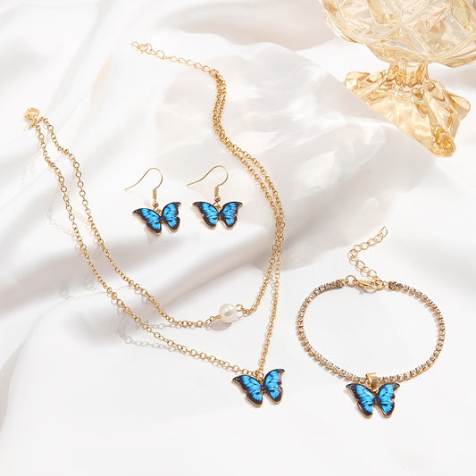Butterfly Pendant Jewelry Set Necklace Bracelet Earrings