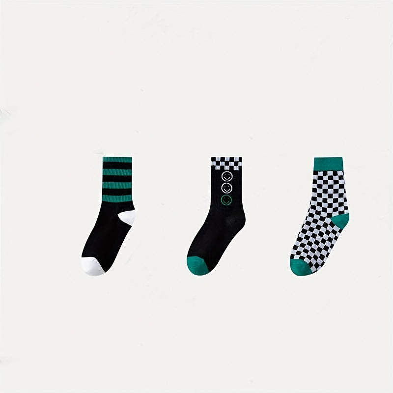 5 Pairs Plaid Print Crew Socks for Women