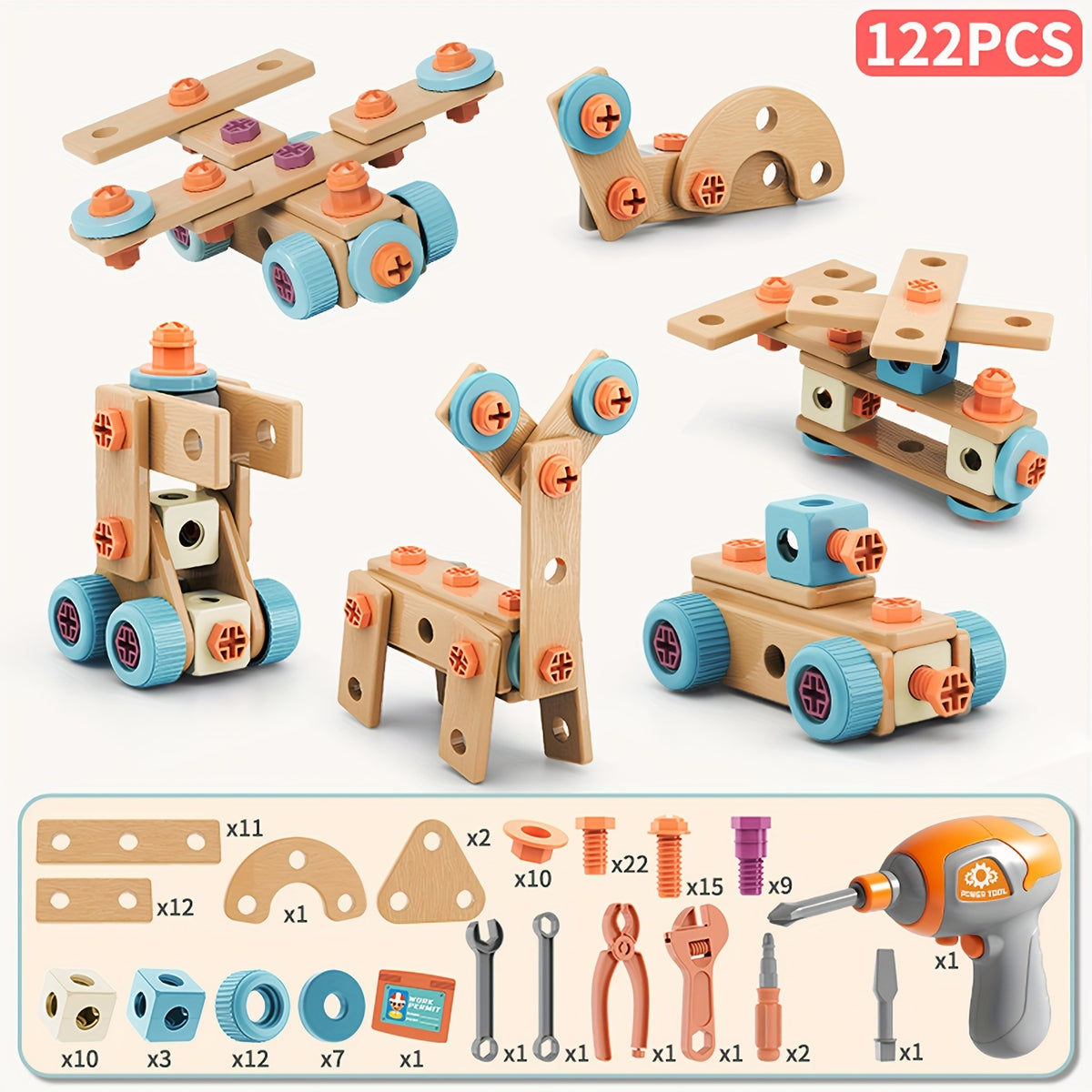 Kids' House Tool Kit DIY Learning Toy Set with Drill and Wrenches