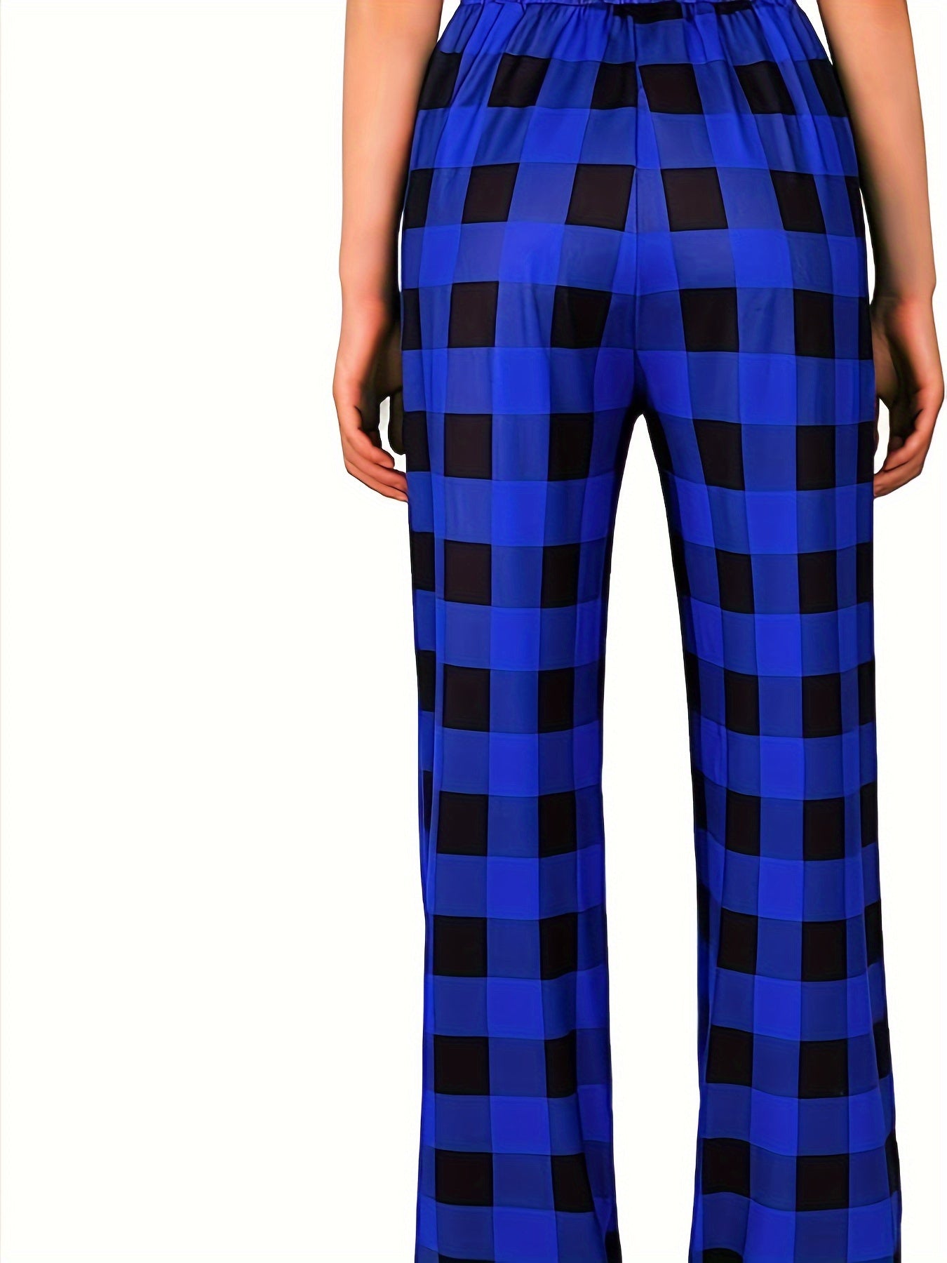  Plaid Print Drawstring Casual Pants with Pockets