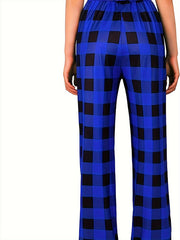  Plaid Print Drawstring Casual Pants with Pockets