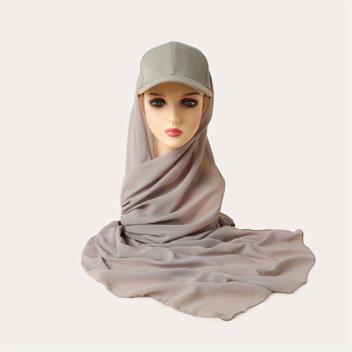 Hijab Baseball Cap With Chiffon Shawl Solid Sun Hats In One 2 piece Headscarf