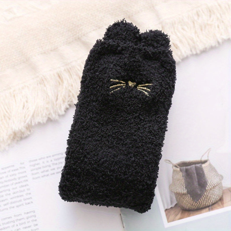 Bear Pattern Fuzzy Socks Mid Tube Stockings
