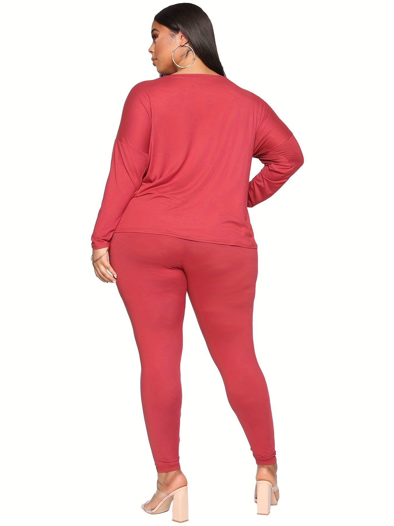 Plus Size Sexy Outfits Set V Neck Twist Back Top & Leggings Two Piece Set