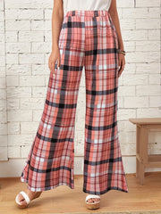 Women's Plus Plaid Print Elastic Wide Leg Pants
