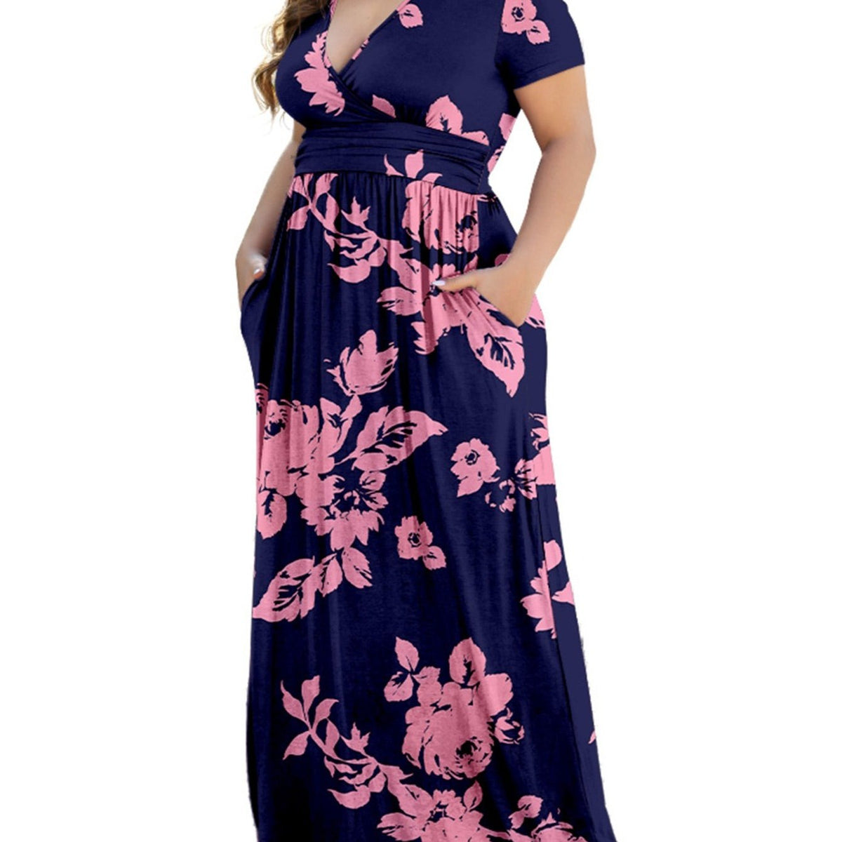  Short Sleeve V-neck Maxi Dress for Women