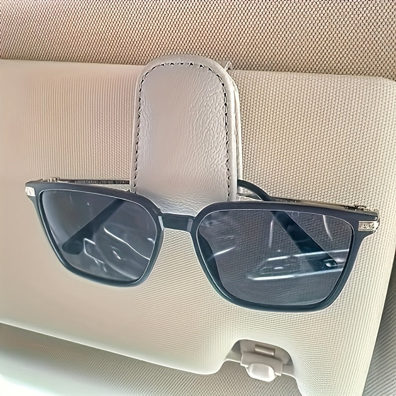 Car Sun Visor Magnetic Leather Sunglasses Holder & Card Holder Grey Red
