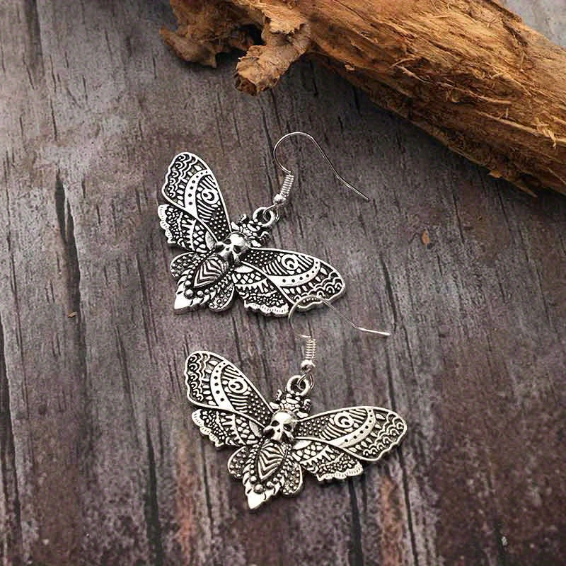Gothic Retro Butterfly Moth Skull Head Women's Earrings