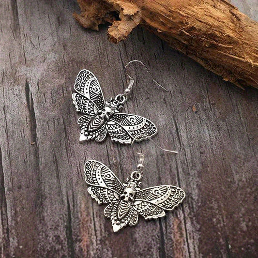 Gothic Retro Butterfly Moth Skull Head Women's Earrings