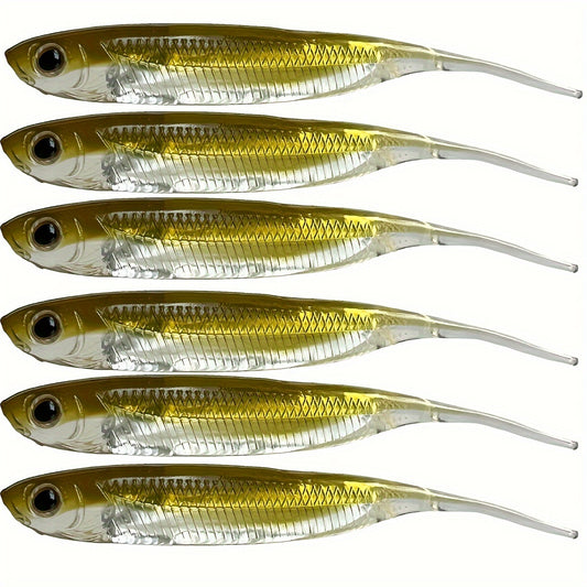6pcs Soft Swimbaits Straight Tail Bass Fishing Rubber Minnow Lures