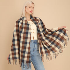 Women's Plaid Scarf Warm Shawl Long Tassel Scarf
