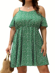  Women's Ditsy Floral Print Cold Shoulder Dress