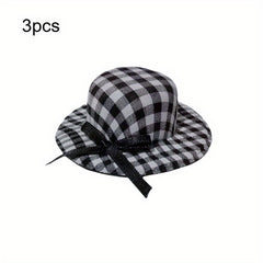 3pcs Grid Bow Hat Small Top Hat with Bow DIY Craft Doll Accessories