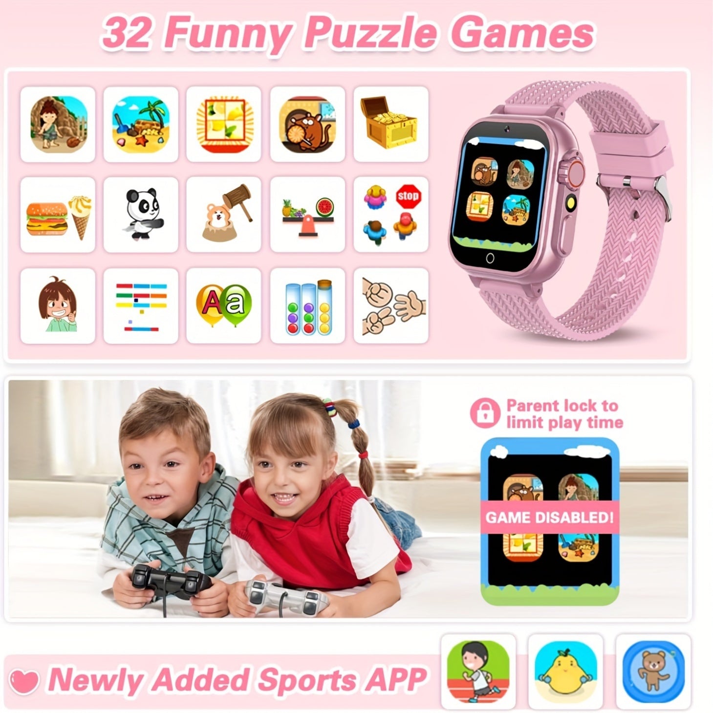 Kids' Smartwatch Music Alarm Clock Flashlight 32 Games Birthday Gift