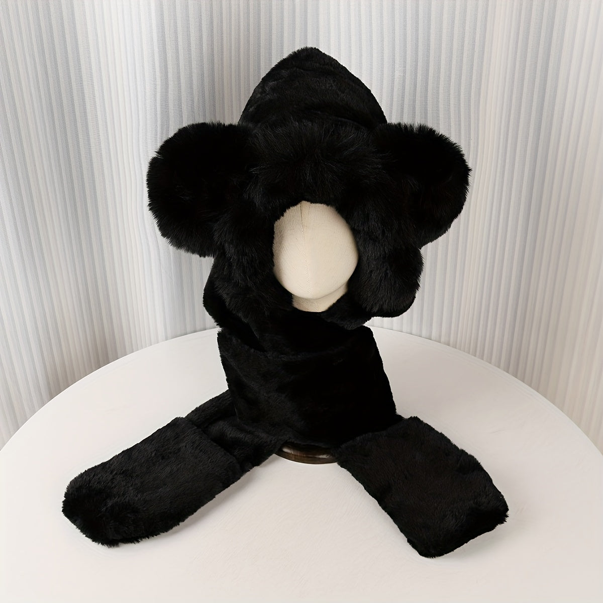 Women's Plush Bear Head Hat Scarf Gloves Set for Winter
