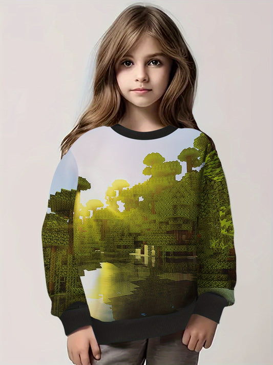 Kids Game Print Hooded Sweatshirt Pullover