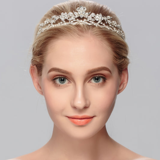 Silver Flower Queen Crowns Crystal Tiara