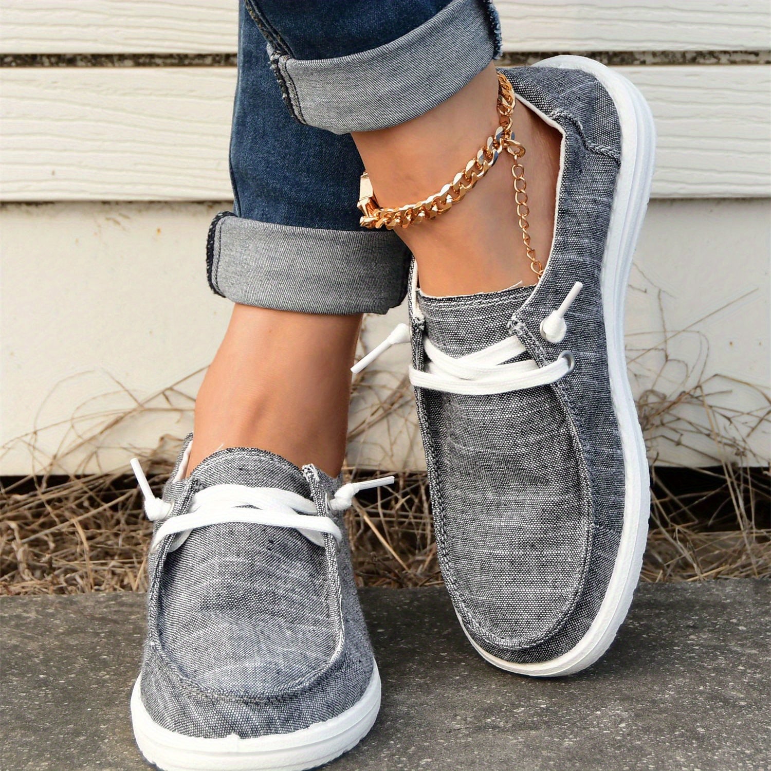 Women's Graphite Boat Shoes Lace Up Slip on Lightweight Casual Walking Shoes