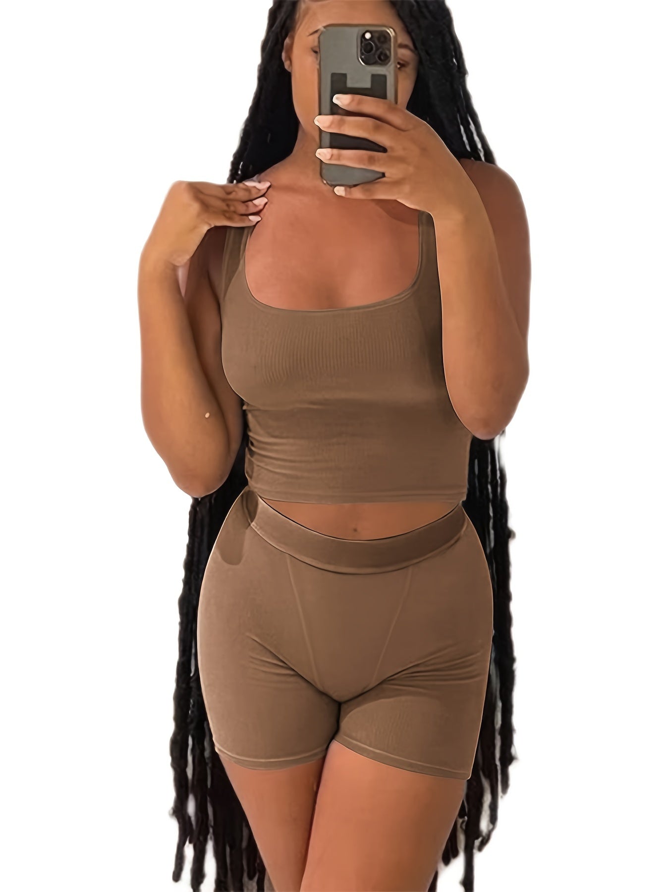 Yoga Ribbed Set Tank Top Sports Bra & Butt Lifting Shorts