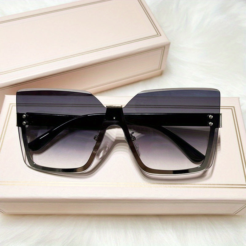 Oversized Ombre Lens Sunglasses Semi Rimless UV400