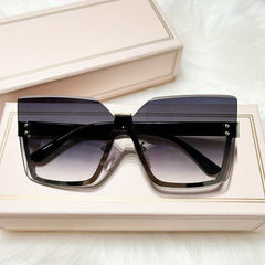 Oversized Ombre Lens Sunglasses Semi Rimless UV400