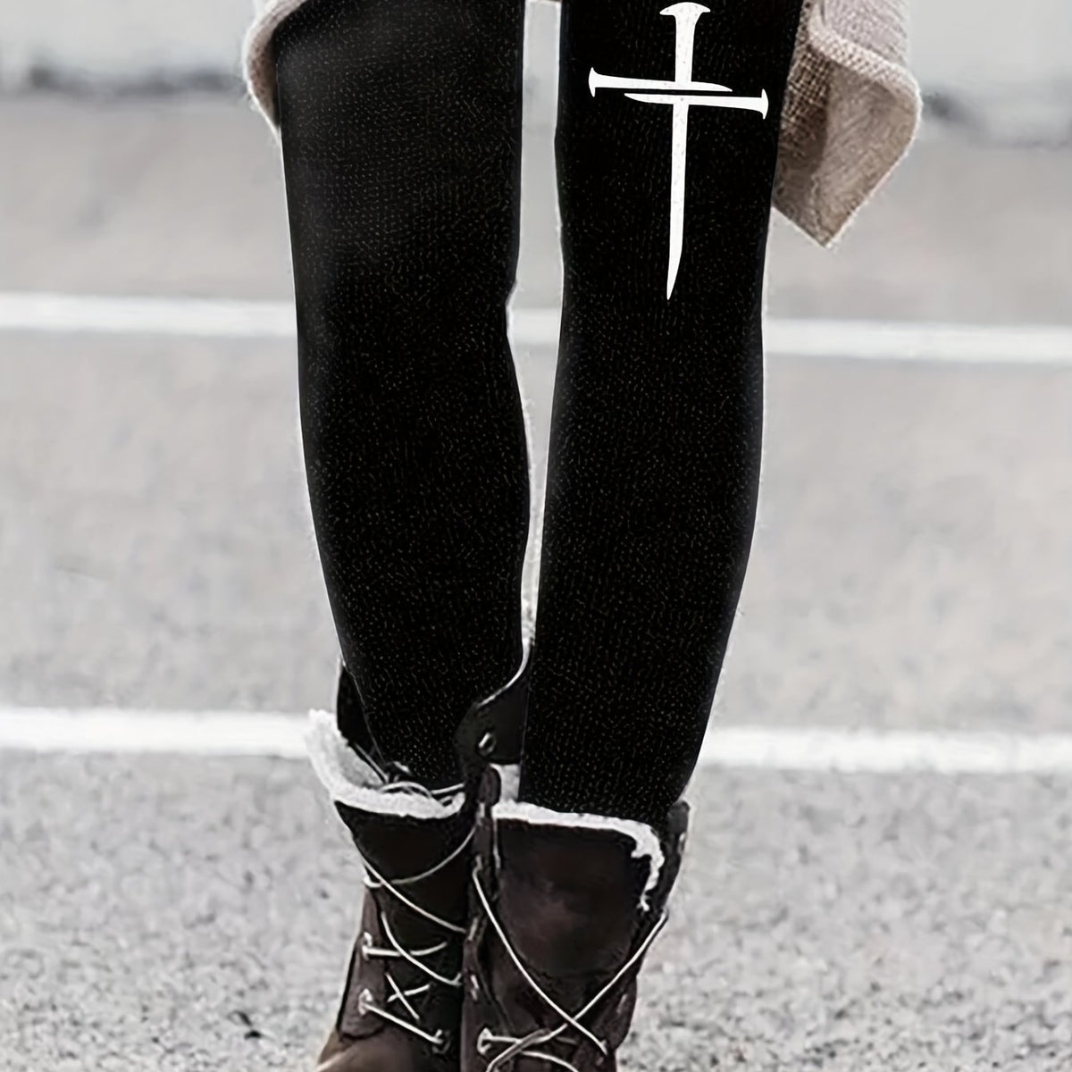 Cross Print Skinny Leggings Casual Stretchy Leggings Women's Clothing