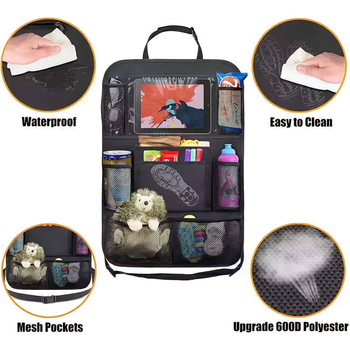 Car Back Seat Organizer Tablet Holder Storage Bag