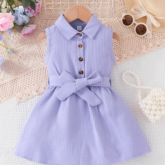 Baby Girls Sleeveless Dress with Belt for Summer