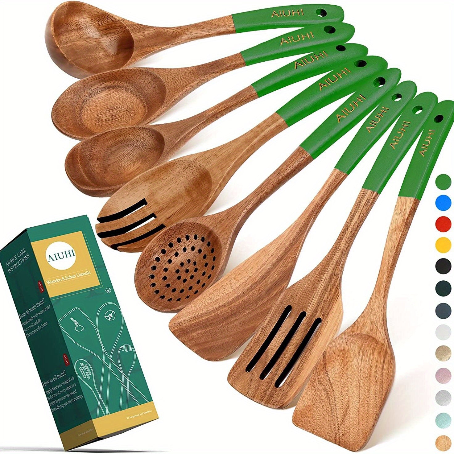 8 Pack Wooden Spoons for Cooking Nonstick Kitchen Utensil Set