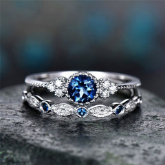 Round Cut Zircon Couple Rings 2 Pcs Set