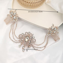 Crystal Tiara Hair Chain Headband for Bride & Weddings with Comb