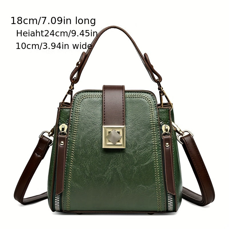 Stylish PU Leather Shoulder Bag Top Handle Zipper Crossbody Bag