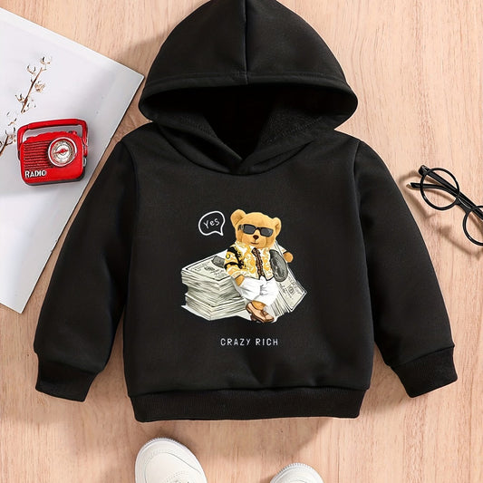 Rich Bear Print Baby Boys Hooded Sweatshirt for Spring Fall