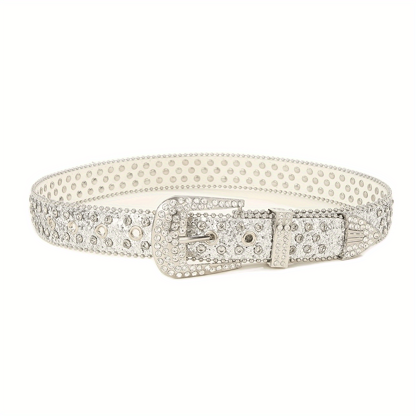Sparkling Silvery Rhinestone Hip Hop Belt
