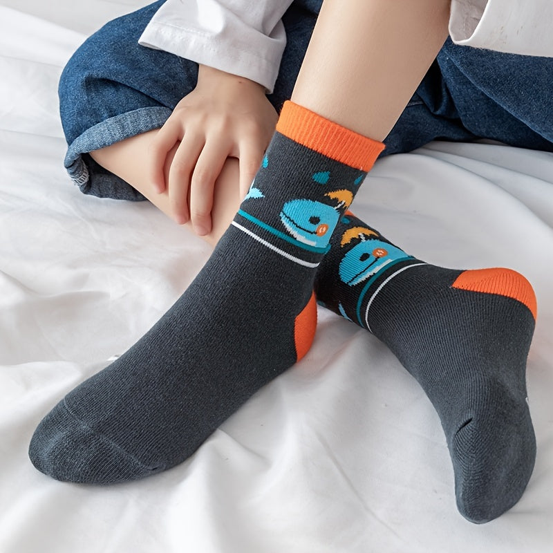 5 Pairs Boys Cartoon Whale Pattern Anti-odor Warm Socks