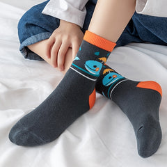 5 Pairs Boys Cartoon Whale Pattern Anti-odor Warm Socks