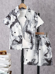 Boys Ink Painting Casual Outfit Short Sleeves Shirt & Shorts