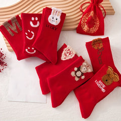 4 Pairs Cartoon Pattern Socks Chinese Year Women's Stockings